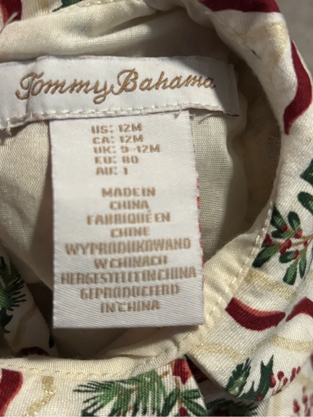 Tommy Bahama Cream Holiday Print Dress with Red & Green Accents